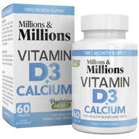 Millions & Millions - Calcium 400mg + Vitamin D3 200iu • Musculoskeletal Support for Strong Bones, Muscles & Teeth • Suitable for Vegetarians • 60 Tablets • 2 Month Supply