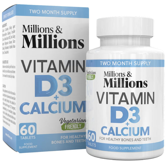 Millions & Millions - Calcium 400mg + Vitamin D3 200iu • Musculoskeletal Support for Strong Bones, Muscles & Teeth • Suitable for Vegetarians • 60 Tablets • 2 Month Supply