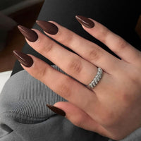 Dark Brown False Nails Medium, SXVME Brown Press on Nails Almond Solid Color Full Cover Fake Nails Medium Almond Nails Press on Reusable Stiletto Stick on Nails for Women DIY Nail Art 24 Pcs