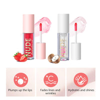 LYNTYAOU Lip Oil Care Moisturizing Gloss Oils Set, 2PCS Plumping Fruit Balm Lips Glow, Transparent Hydrating Lipstick Lip Masks (Coconut & Strawberry)