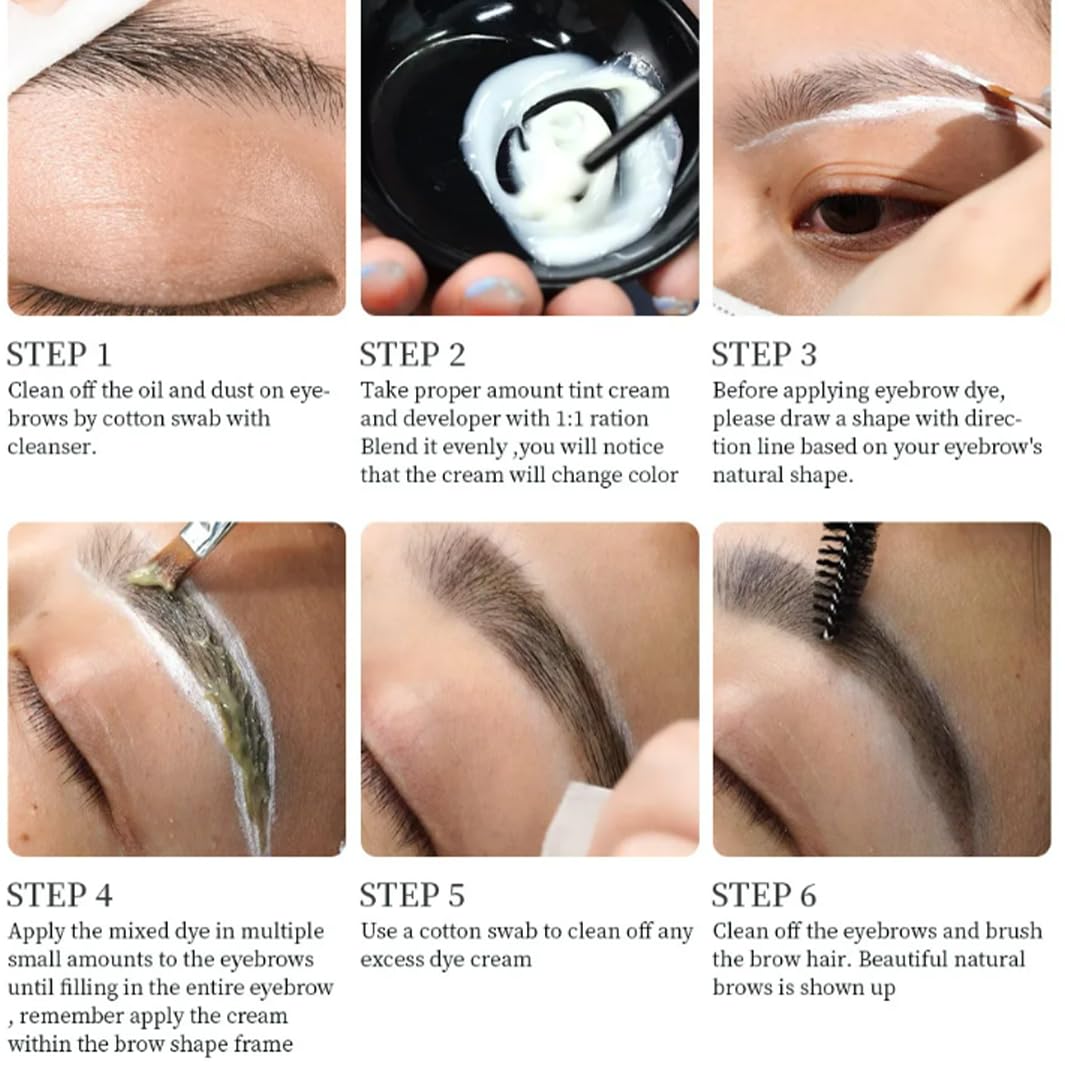 PLVNNZ E-yebrow T-int Kit,Eyebrow Tint,Lash Lift and Tint Kit,Professional Eyebrow & Eyelash Dye, Long-Lasting 6 Weeks, Fast & Easy DIY Brow Dye for Natural,With All Tools(Black)