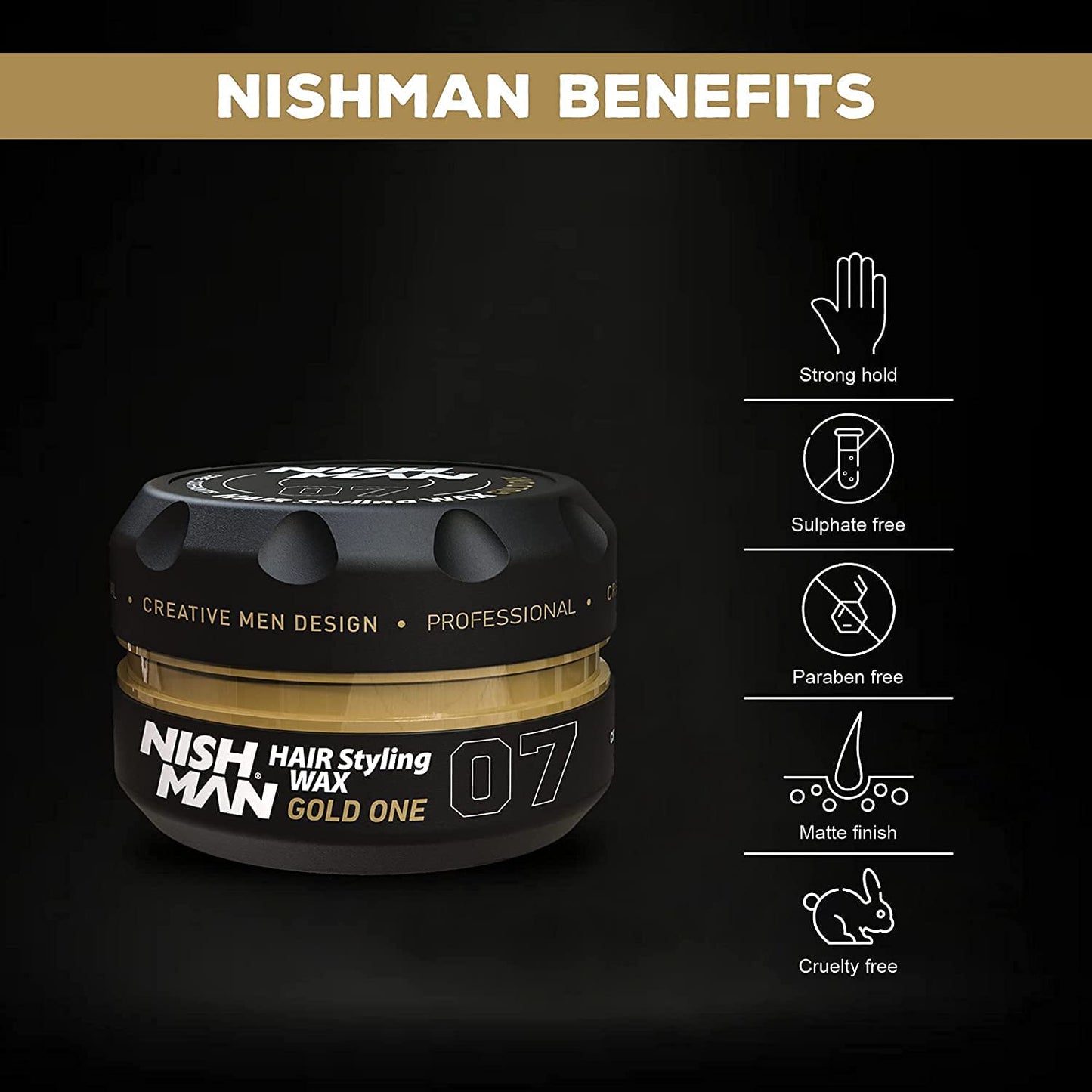 Nish Man Hair Styling Gel, Hair Wax for Men, 07 Gold One, 150 ml | Shine Look | Edge Control | Ultra High Strong Hold | Hair Clay Aqua Wax | Wax Stick Hair | Men's Hair Gel (07 Gold One)