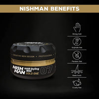 Nish Man Hair Styling Gel, Hair Wax for Men, 07 Gold One, 150 ml | Shine Look | Edge Control | Ultra High Strong Hold | Hair Clay Aqua Wax | Wax Stick Hair | Men's Hair Gel (07 Gold One)