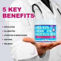ENVISHA Urea Cream 42 Percent for Feet - 42% Urea Foot Cream with 2% Salicylic Acid & Hyaluronic Acid - For Feet, Hands, Heels, Elbows, Nails & Knees - 4 oz