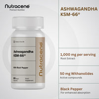 NUTRACENE Nutracene Ashwagandha KSM-66 1,000mg with Black Pepper | High Strength Adaptogen | Stress Relief | Energy & Cognitive Support | Made in The UK | Vegan Friendly