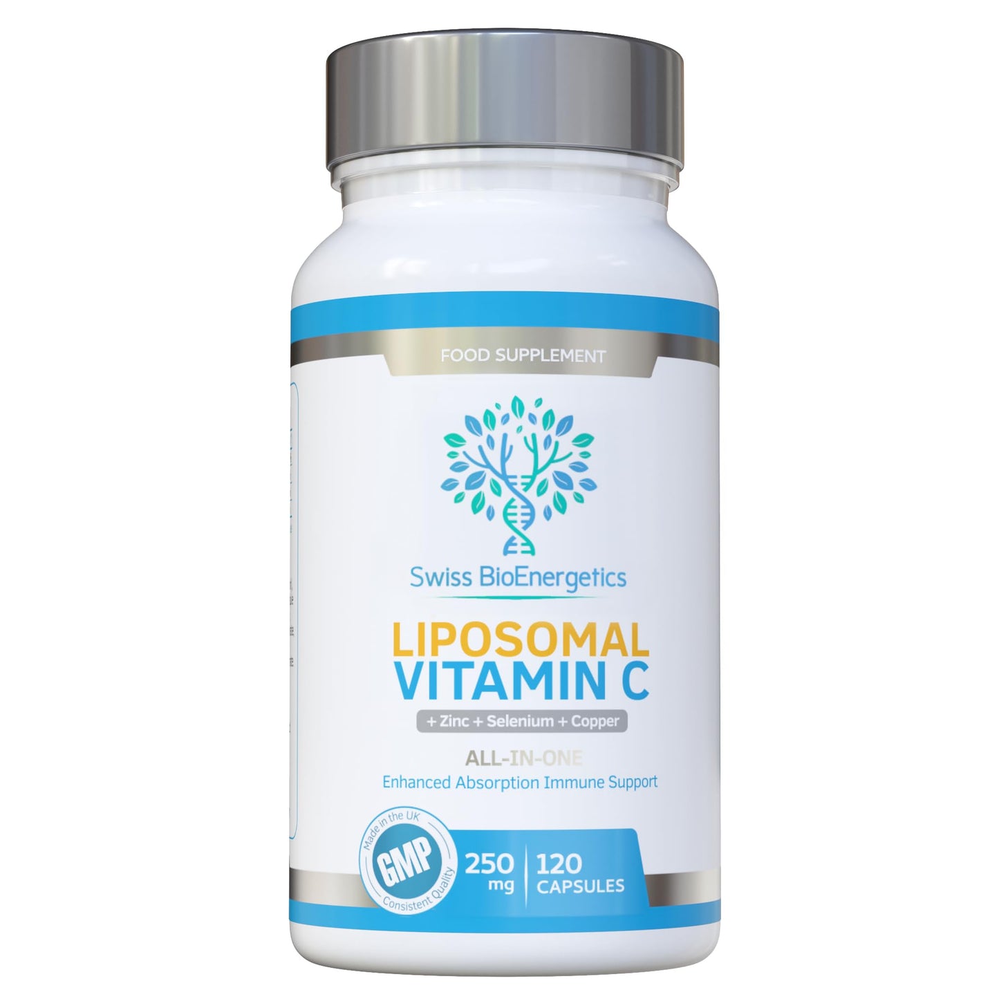 swiss bioenergetics Liposomal Vitamin C Complex with Zinc, Selenium and Copper : All-in-ONE Enhanced Absorption Immune Support : 250mg, 120 Vegan Capsules (4 Month Supply) : Non-GMO, Made in UK