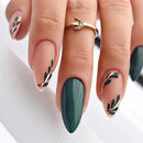 TMUT 24pcs Short Almond False Nails Green Stick on Nails Leaves Design Press on Nails Removable Glue-on Nails Fake Nails Women Girls Nail Art Accessories