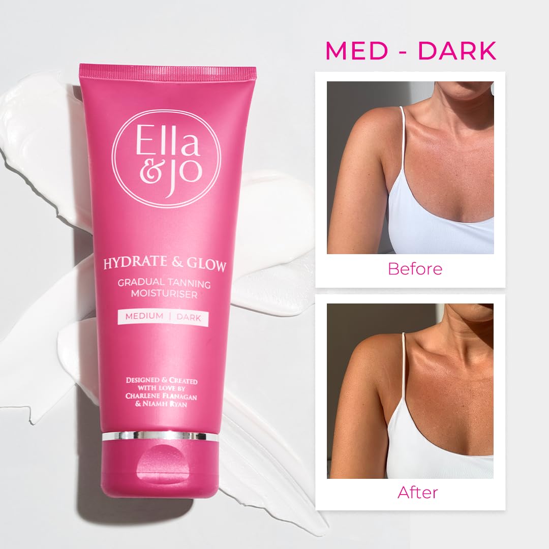 Ella & Jo Hydrate & Glow Gradual Tanning Moisturiser - Dark with Hyaluronic Acid, Squalane & Vitamin E, 200ml, No Transfer Formula