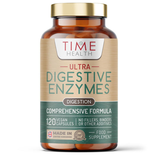 Time Health Ultra Digestive Enzymes Complex – Natural & Comprehensive 18 Enzyme Formula – for Bloating Relief, Regular Movements and Overall Digestion – 120 Capsules – UK Made – Zero Additives