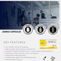 SunVit-D3 High Strength Vitamin D 2500iu Capsules - Cholecalciferol Vitamin D Capsules Support the Maintenance of Bone, Teeth, Muscle & Immune System | UK Made & GMP Approved - D3 Vitamins 28 Capsules