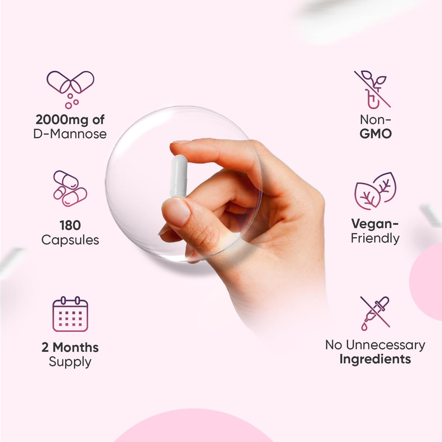 WeightWorld D-Mannose 2000mg - 180 Capsules - 2 Months Supply - Vegan-Friendly, Non-GMO & GMP-Approved - Split & Pour D Mannose Powder Capsules - Unflavoured, Easy to Swallow & Magnesium Stearate-Free