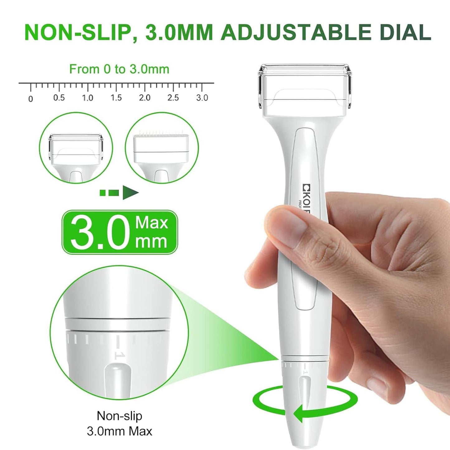 Koi Beauty KOI BEAUTY Adjustable Derma Stamp- 140 REAL NEEDLE, Professional Microneedling 0-3mm Home, Dermastamp for Face Hair Scalp Beard Growth Body, Derma Roller & Microneedling Pen Alternative for Men Women