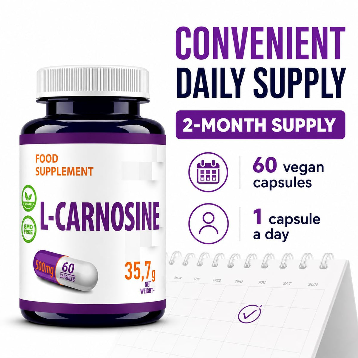 Hepatica L-Carnosine 500mg | Beta-Alanine & Histidine Dipeptide | 60 Vegan Capsules | 2-Month Supply | 3rd Party Lab Tested