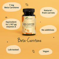 Vegavero Beta Carotene | 180 Capsules | Tan Accelerator | 100% Natural Source of Vitamin A | NO Additives, Lab-Tested | Vegan
