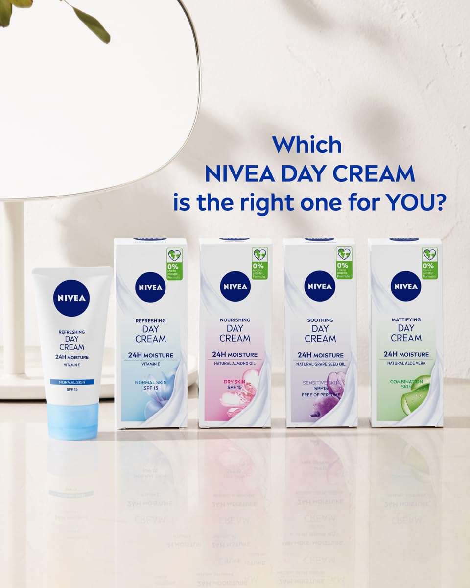 NIVEA Oil Free Moisturising Day Cream Pack of 3 (3 x 50 ml), Combination and Oily Skin Moisturiser, Mineral Infused Day Cream, Skin Care Essentials