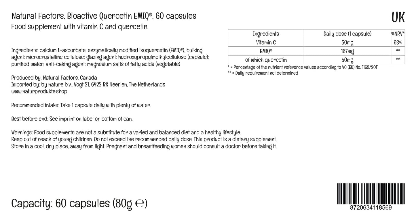 Natural Factors, Bioactive Quercetin, with Vitamin C, 60 Vegan Capsules, Lab-Tested, Vegetarian, Soy-Free, Gluten-Free, Non-GMO
