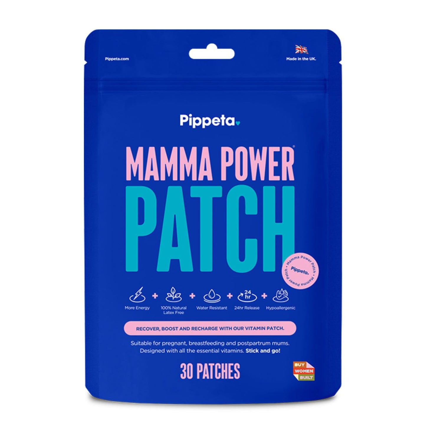 Pippeta Mamma Power Patch - Multivitamin Patch for Pregnancy, Postpartum & Breastfeeding - 24-Hour Nutrient Release - 80-90% Absorption - Waterproof, 100% Natural Latex Free - 30 Pack