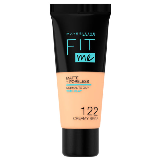 Maybelline Fit Me Foundation, Matte & Poreless, Full Coverage Blendable Normal to Oily Skin, 122 Creamy Beige 30ml