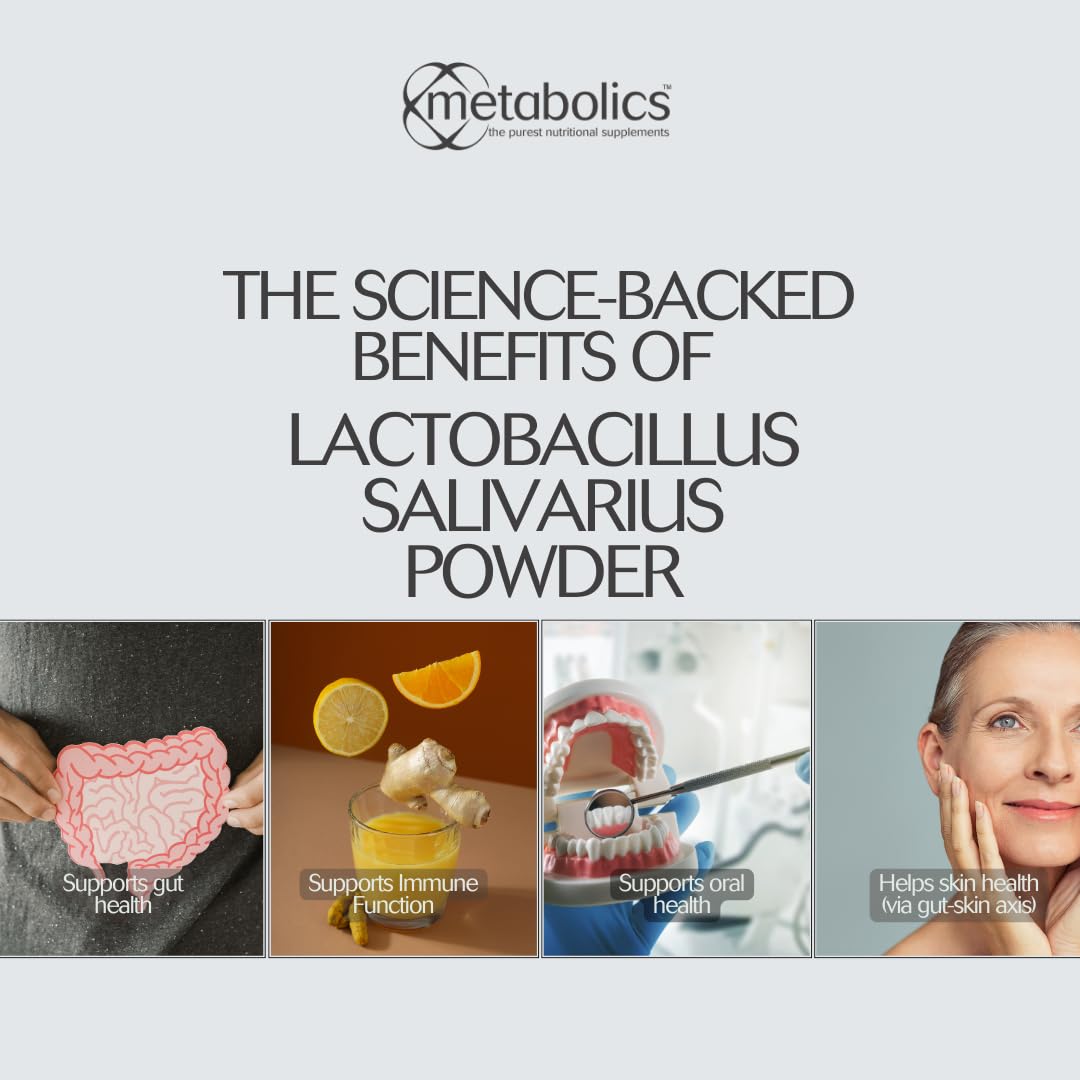 Lactobacillus Salivarius Powder 100g | High-Potency Probiotic | Supports Digestive & Immune Health | Vegan-Friendly | UK Made | Metabolics