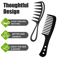 QINCAWIN 2 Pcs Wide Tooth Comb for Curls, Large Teeth Shark Hair Comb, Hair Comb Shark Teeth Hair Hairstyle Tool for Curly Wet Wavy Thick Hair Wigs Barber Salon Curl Comb Women Men(Black)