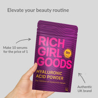RICH GIRL GOODS 100% Hyaluronic Acid Powder – DIY 1000ml Hyaluronic Acid Serum – Create Your Own Moisturizing Hyaluronic Serum at Home – for Face, Body, Hair.
