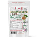 Vitamin D3, D2, K2, Natural Wholefood Plant Based 3000IU - Zero Additives - Pullulan (120 Capsule Pouch)