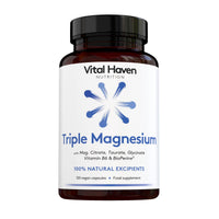 Vital Haven Magnesium Supplement - Citrate + Glycinate + Taurate with Vitamin B6 and BioPerine - 2 Capsules - UK Made
