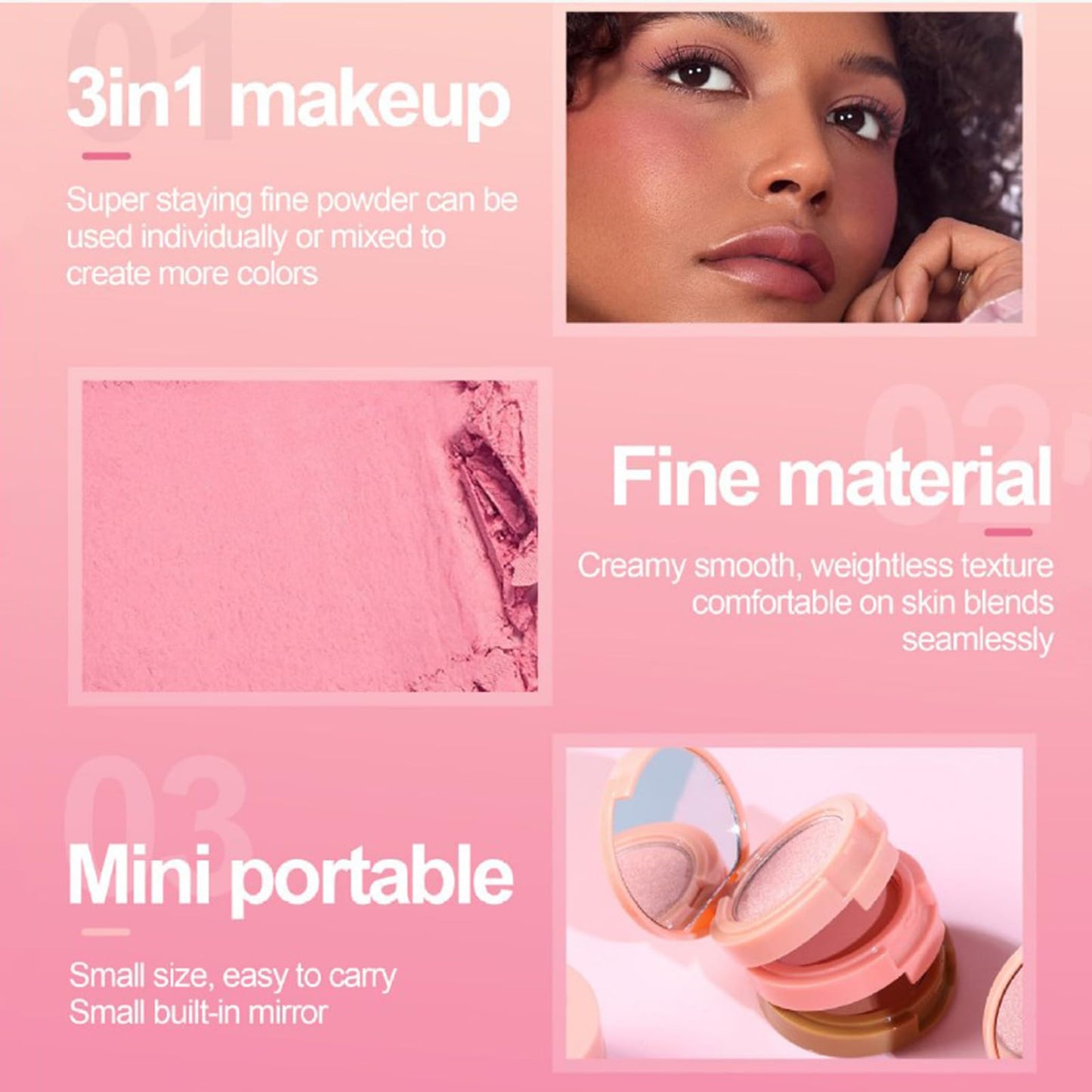 Joyeee 2Pcs Face Makeup Palette, 3 In 1 Blush Highlighter Contour Palette Pressed Powder, Blendable, Buildable, Travel Friendly, Multi-functional Face Beauty Combination for Shaping & Glowing Effect#1