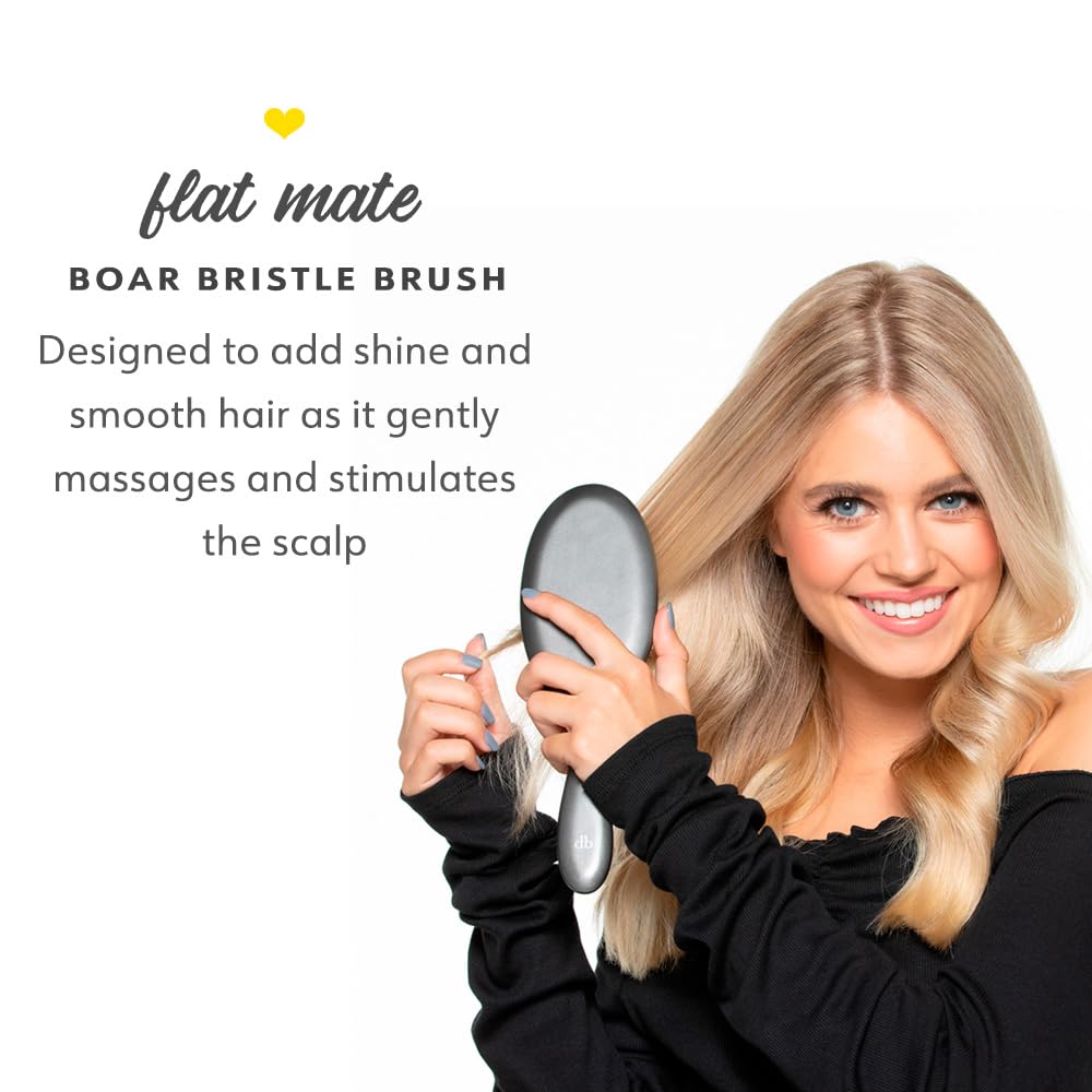 Drybar Flat Mate Boar Bristle Brush - Handcrafted, Premium Boar & Nylon Bristles, Lightweight Beechwood, Adds Shine & Conditions, All Hair Types, Grey, Women's Adult Hair Brush