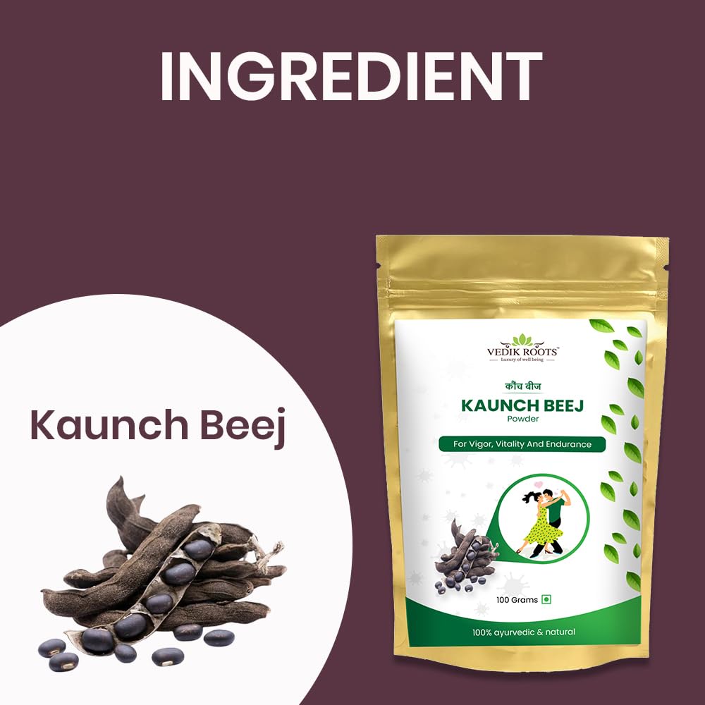 Vedikroots VedikRoots Kaunch Beej Powder - Tap Into The Power of Ayurveda for Increased Strength and Stamina (100g)