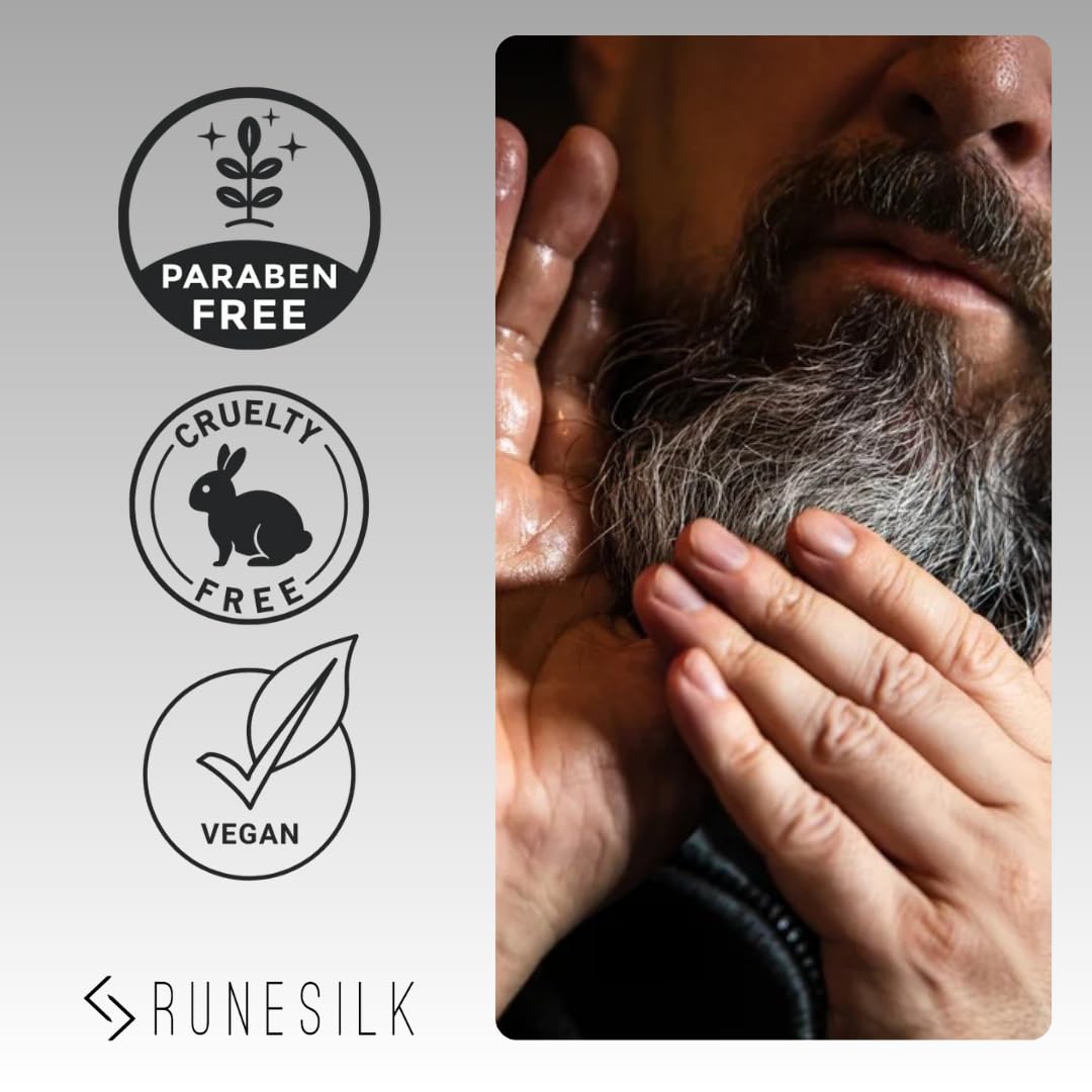 Dark Night Bedtime Beard Oil by RUNESILK | Beard Oil for Men - Conditioner with Argan Oil - Gentle Beard Care for All Skin Types | Made in the UK | Vegan Friendly
