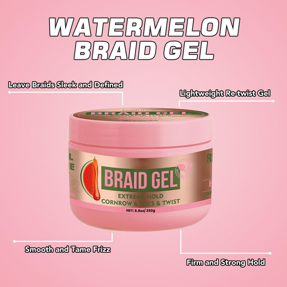 Fashion Base Braiding Gel Extra Hold 8.8 oz -Great For Braid Gel,Twist, Locs & Smooth Edges - Contains Rosemary Hair Growth Oil for Frizz Control, High Shine, Edge Control