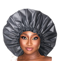 FIWOODELF Jumbo Shower Caps 2 Packs Waterproof & Adjustable & Reusable Shower Cap for Women Extra Large Shower Cap Bath Hair Caps(Black and White）