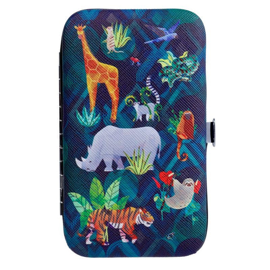 DV Manicure Set For Women Girls Men Boys Nail Tools & Pedicure Kit With Jungle Animals In Luxury Travel Case (Rhino, Giraffe, Tiger)