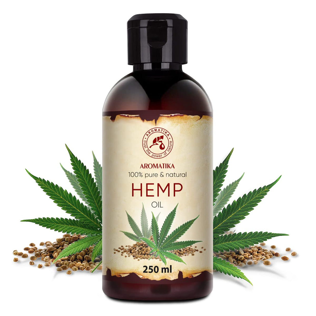 AROMATIKA trust the power of nature Hemp Oil 250ml - 100% Natural & Pure Cold Pressed Carrier Oil - Used for Skin Care - Haircare - Massage - Cosmetics - Aluminum Bottle - Oils Hemp