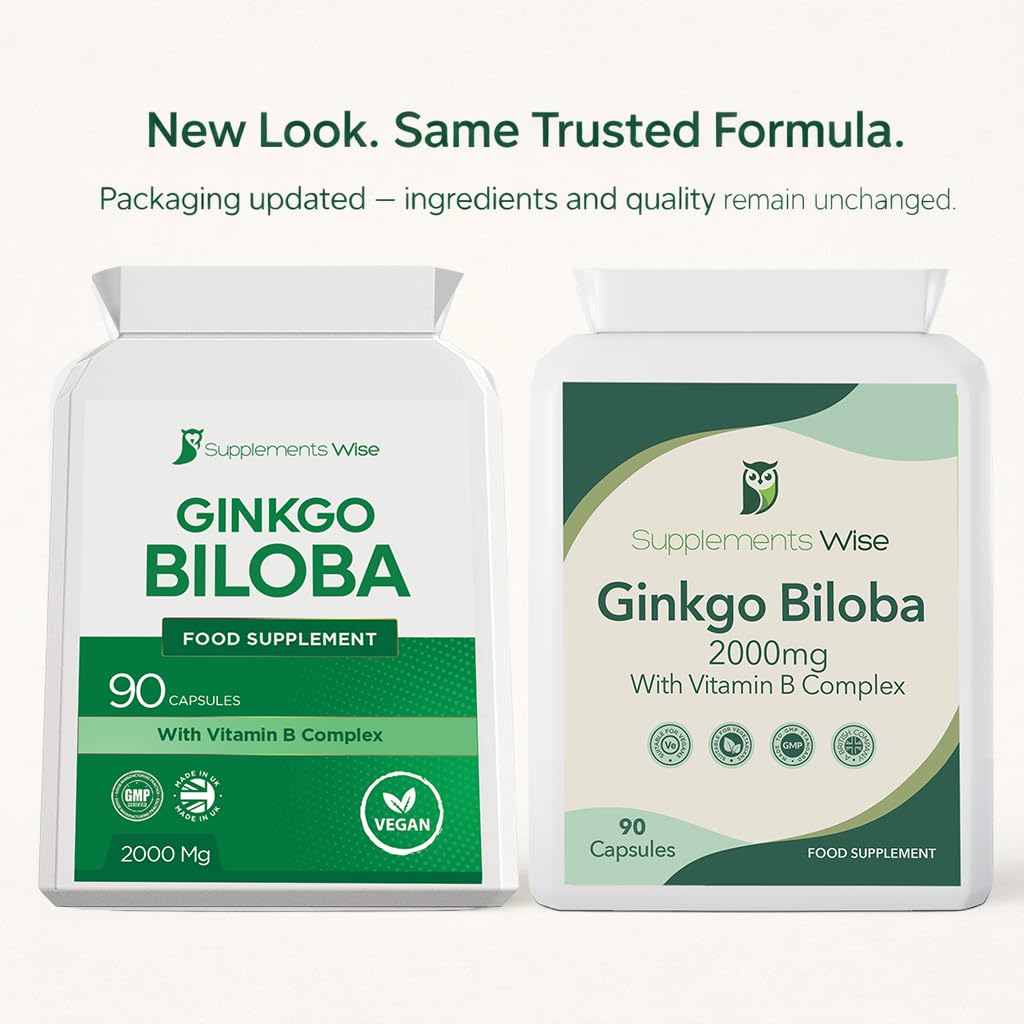 Supplements Wise Ginkgo Biloba Capsules 90 x 2000mg - Dizziness and Vertigo Treatment - Focus Tablets, Concentration Pills for Brain, Memory - Blood Circulation -Ginkgo Biloba Herbal Supplements with Vitamin B Complex