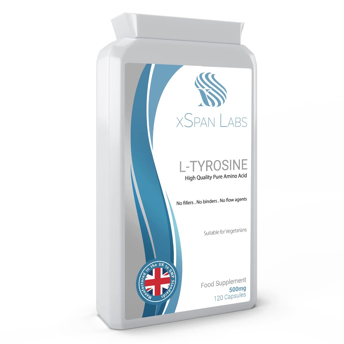 Xspan Labs L-Tyrosine 500mg 120 Capsules - Pure Amino Acid with No Fillers, No Binders or Flow Agents – Nutritional Supplement Suitable for Vegetarians - Made in The UK
