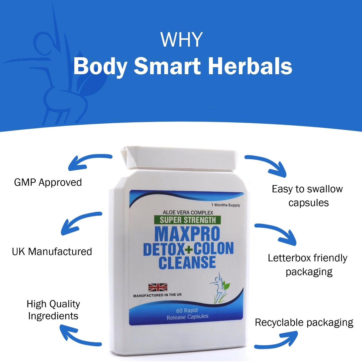 Body Smart Herbals 60 Max Cleanse Pro Colon Cleanse Detox Diet Slimming Dieting High Strength