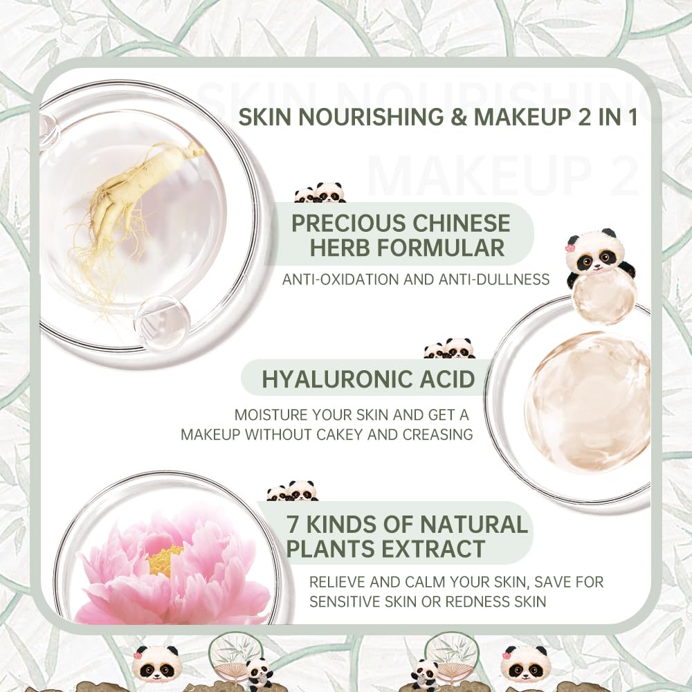 CATKIN Panda Land Foundation Full Coverage, Breathable Cushion Foundation with Nourishing and Long-wearing Formula, Buildable Coverage for Sensitive Skin, 15g*2