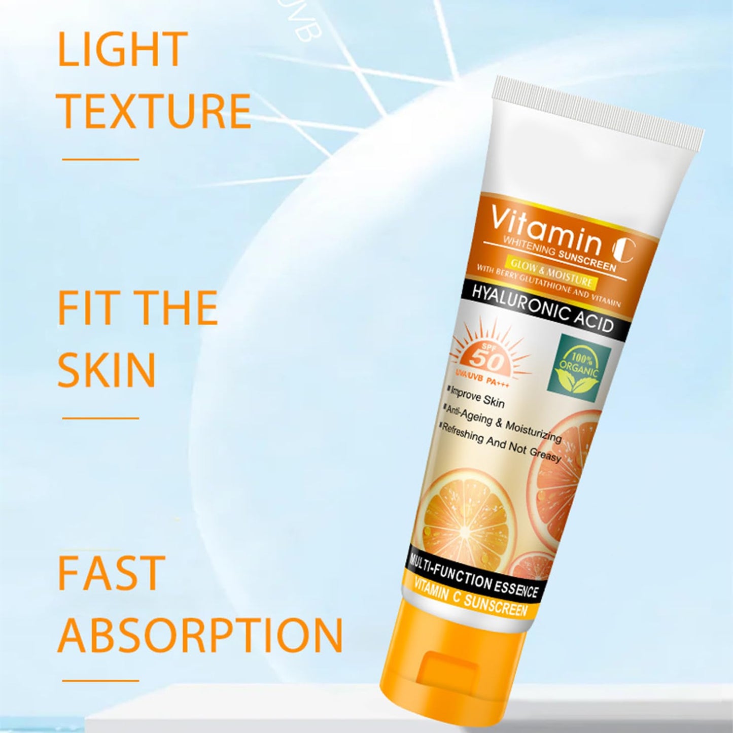 Sunscreen Spf 50 Face, Sun Cream Moisturiser with Vitamin C, Sun Cream SPF 50+ Face for UVA & UVB Protection, Waterproof Sunscreen Spf 50 Face for Daily Use