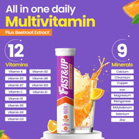 FAST&UP Fast&Up Multivitamin – Complete Multivitamin Supplement – All Day Energy – 20 Effervescent Tablets – Supports Immune System – Orange