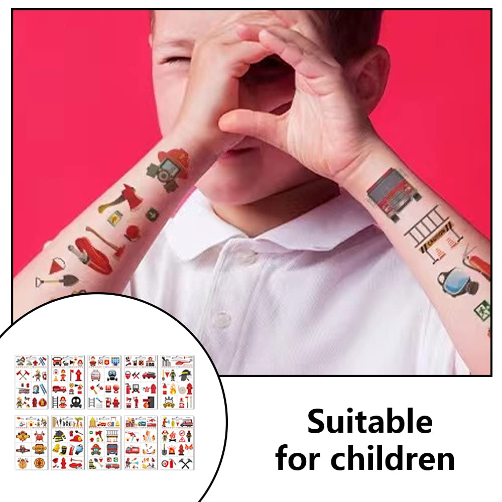 Distillerie des Cévennes 10 Pcs Fire Fake Tattoo Firefighter Temporary Tattoos Waterproof Firetruck Tattoo Sticker for Fire Education Theme Party