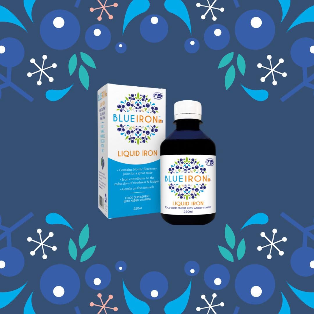 Blueiron Liquid Iron Supplement with Nordic Blueberries + Vitamin C, Vitamin B12, Folic Acid, Biotin and Zinc | 250ml | Suitable for Vegans | Easily Absorbed and Gentle On The Stomach