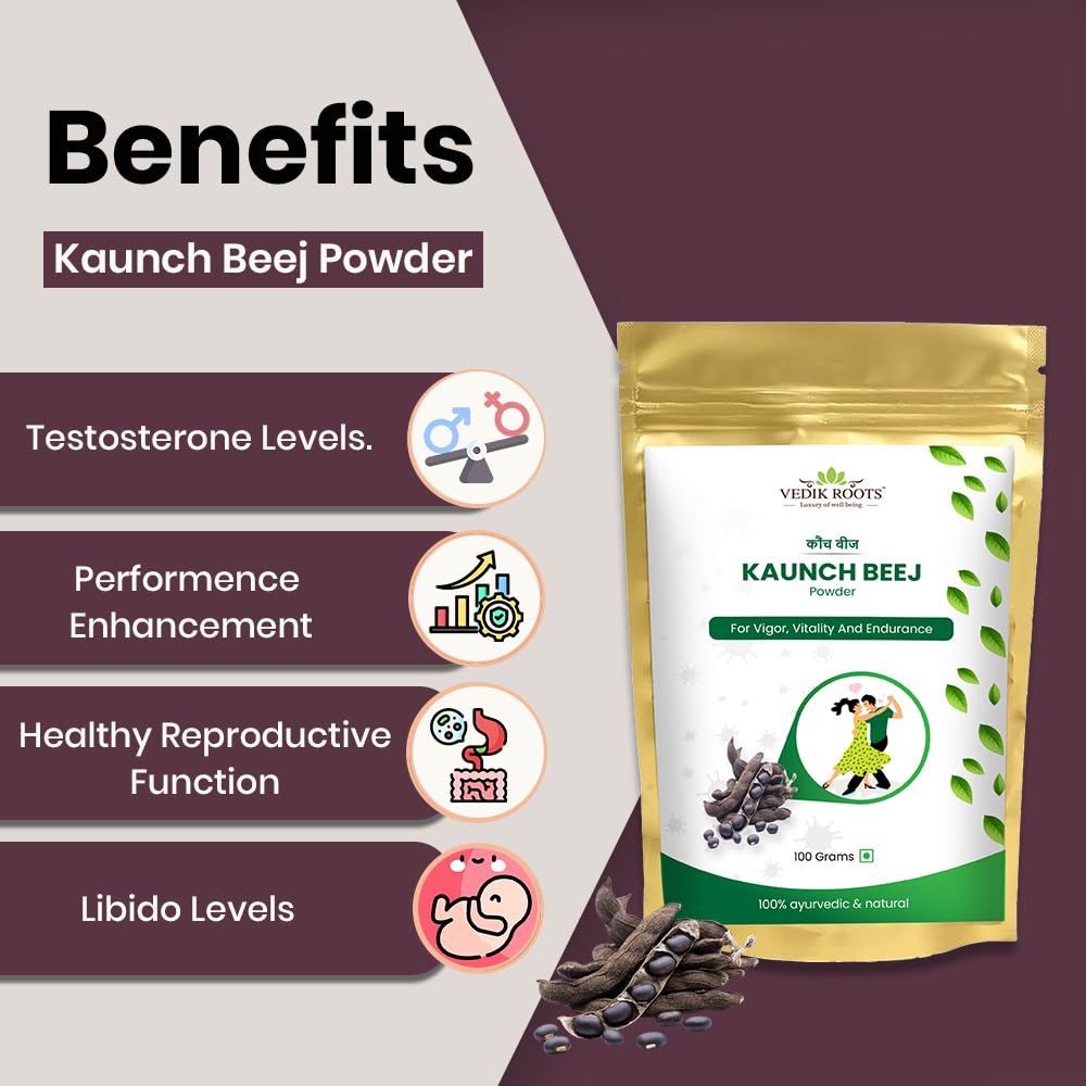 Vedikroots VedikRoots Kaunch Beej Powder - Tap Into The Power of Ayurveda for Increased Strength and Stamina (100g)