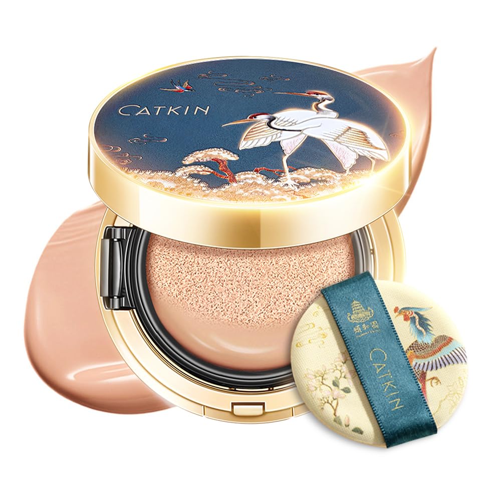 CATKIN X SUMMER PALACE Foundation for Mature Skin, Full Coverage Foundation with Lightweight and Breathable Formula, Refillable Cushion Foundation 13g*2(C03)