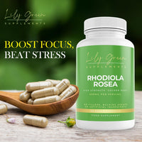 Lily Green Supplements Lily Green Rhodiola Rosea Capsules | 600mg Per Serving Rhodiola-Rosea Supplements for Anxiety, Adaptogenic & Cognitive Support | Non-GMO, No Artificial Additives | 90 Capsules | Made in UK
