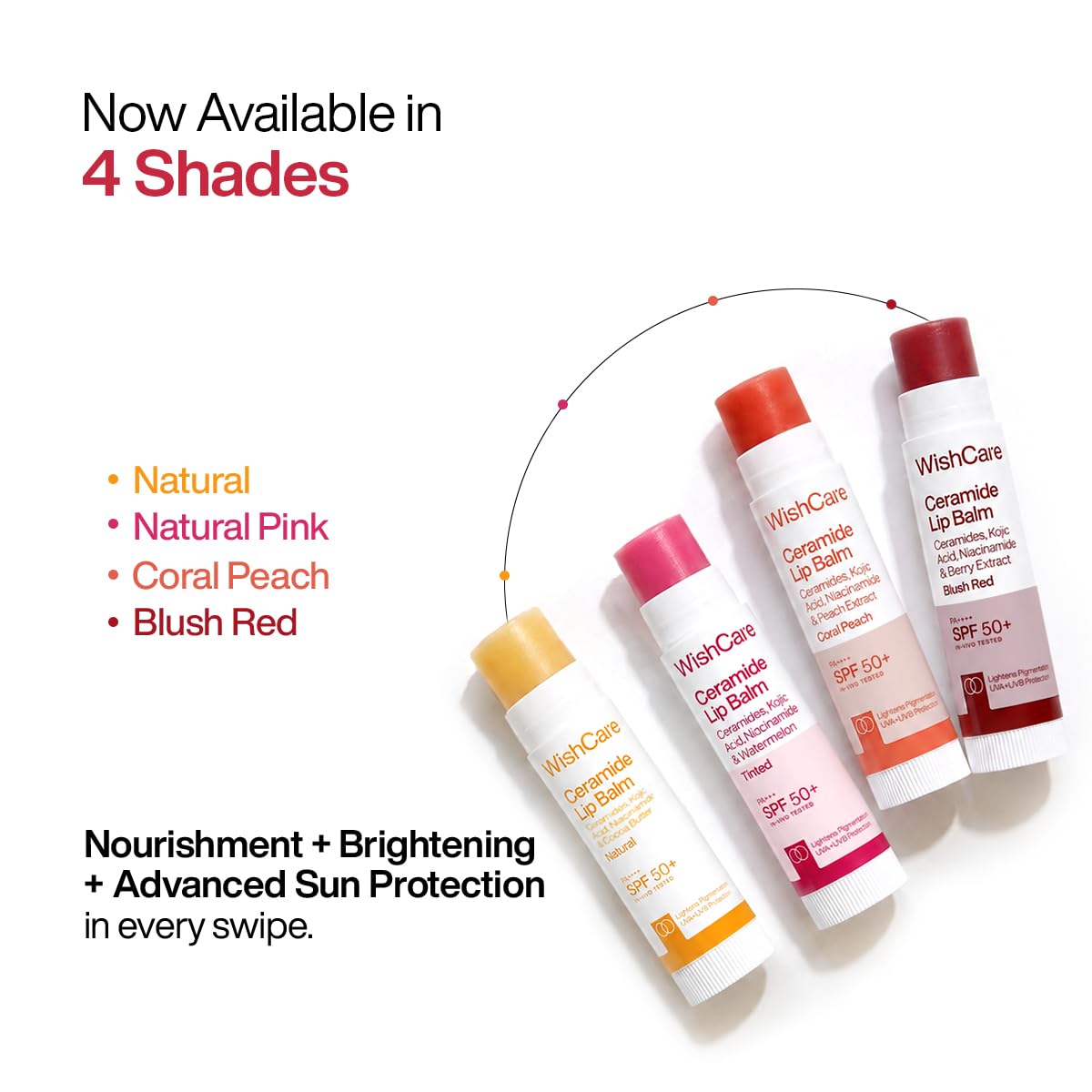 WishCare Tinted Ceramide Lip Balm with SPF50 PA+++ - Kojic Acid & Niacinamide - For Lip Lightening & Protection 5gm