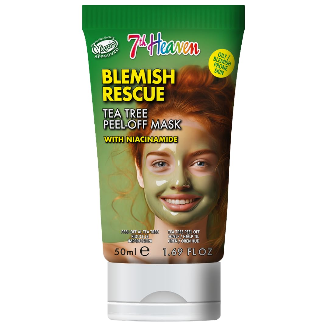 7th Heaven Tea Tree Peel Off Face Mask with Niacinamide - 50ml Multi-Use Tube - Blemish Rescue - Oily and Blemish Prone Skin