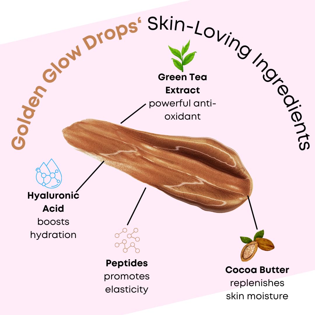 W7 Golden Glow Drops & Brush Duo - 2 Piece Set - Liquid Bronzing Drops & Face & Body Applicator Brush