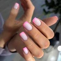 BoloShine Boloshine 24Pcs Square False Nails Short, Press on Nails Glue-on Nails Fake Nails, Glossy Full Cover French Tip False Nails, Removable Acrylic Nail Tips for Women Girls - Blossom Dance of Sakura